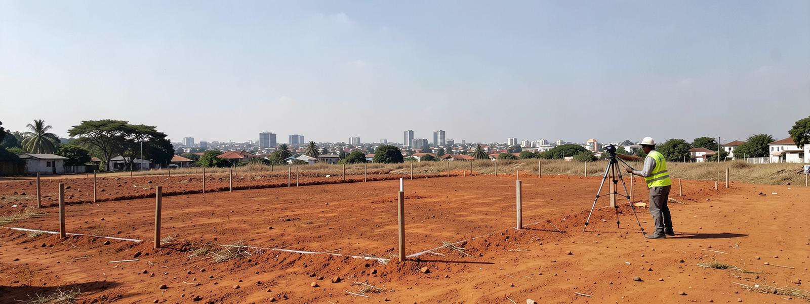 Surveyed land plot with boundary pillars on the outskirts of Accra, Ghana