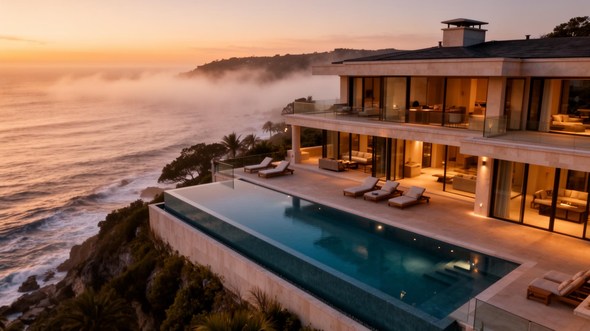 Luxury cross-border real estate property at twilight