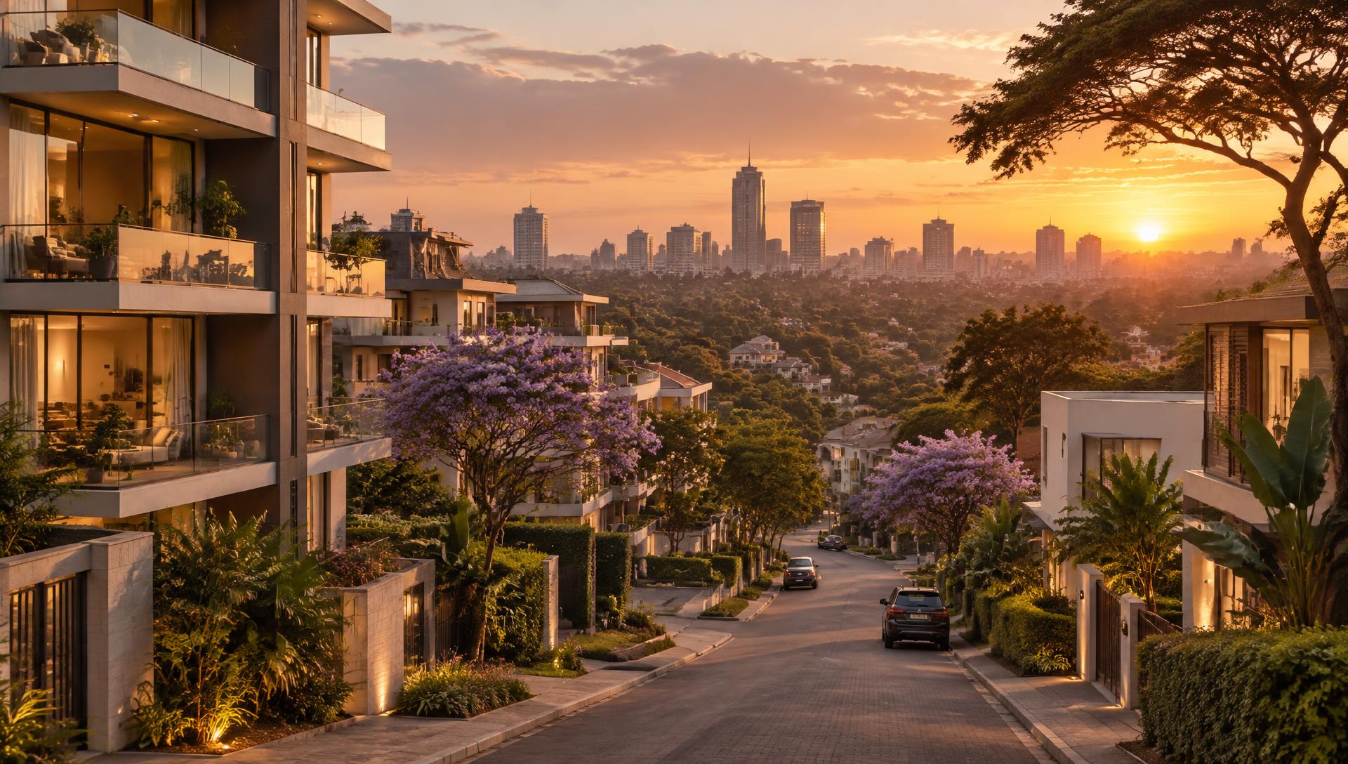Modern residential neighborhood in Nairobi, Kenya at sunset